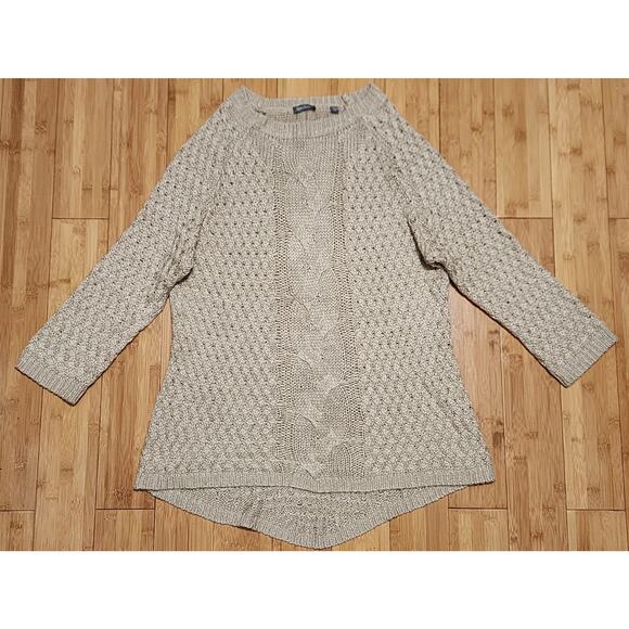 Neiman Marcus Sweater Handknit Acrylic Cable Knit Fisherman Pullover Beige XL - Picture 1 of 9